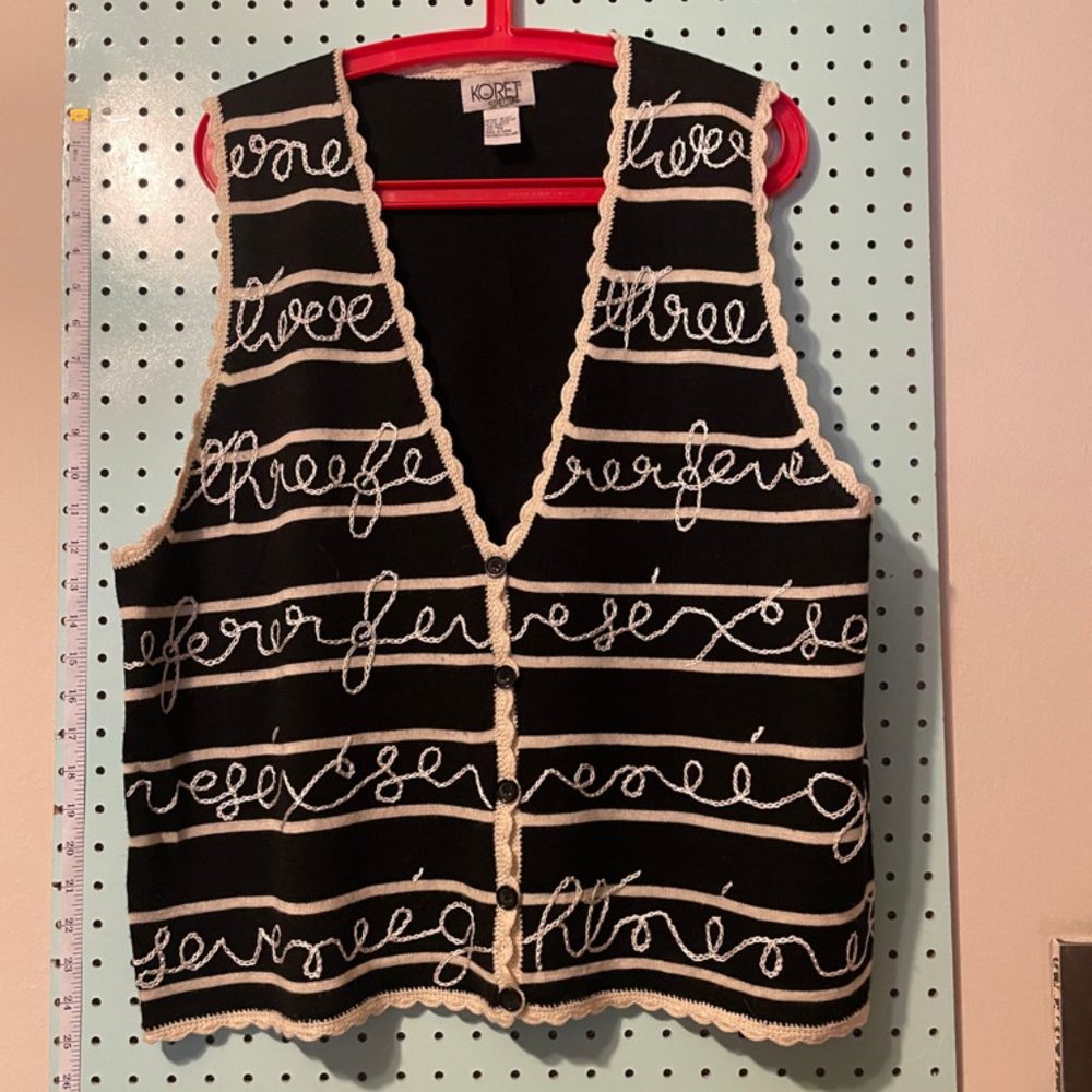 Koret Knit Vest, Embroidered with Lettering - Plus Sized